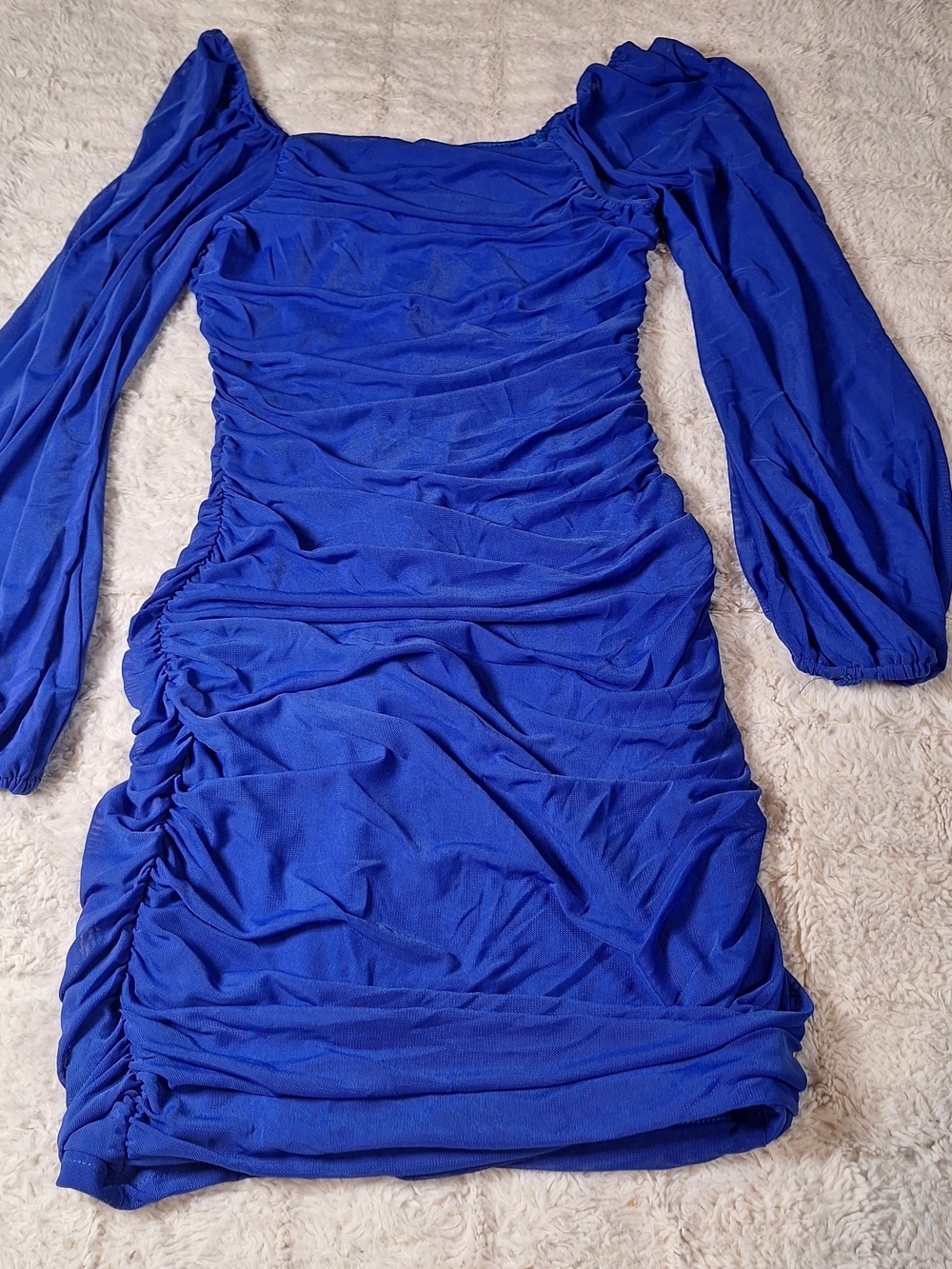 Ruched Long-Sleeve Bodycon Dress in Cobalt Blue